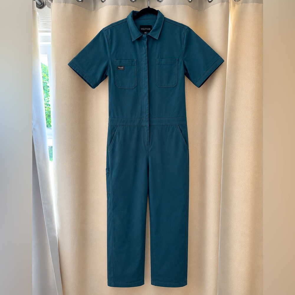 Wildfang Teal Short-Sleeve Utility Jumpsuit